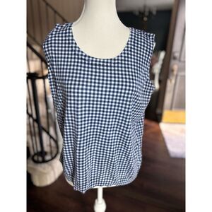 Talbots 1X Blue Gingham Check‎ Cotton Knit Sleeveless Tank Sweater Top